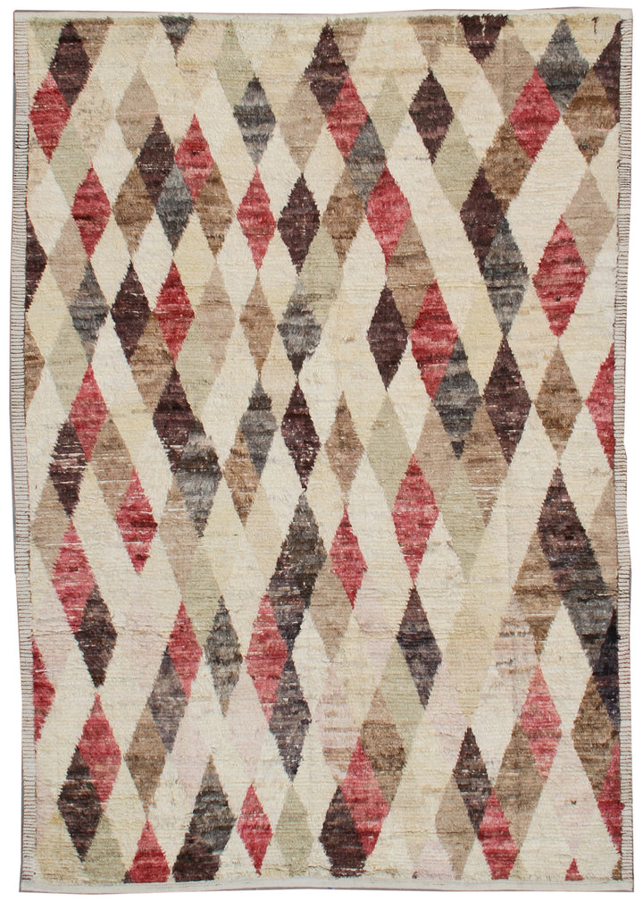 6'x9'Geometric Diamond Pattern Ariana Moroccan Style Red Beige Brown Barchi Rug