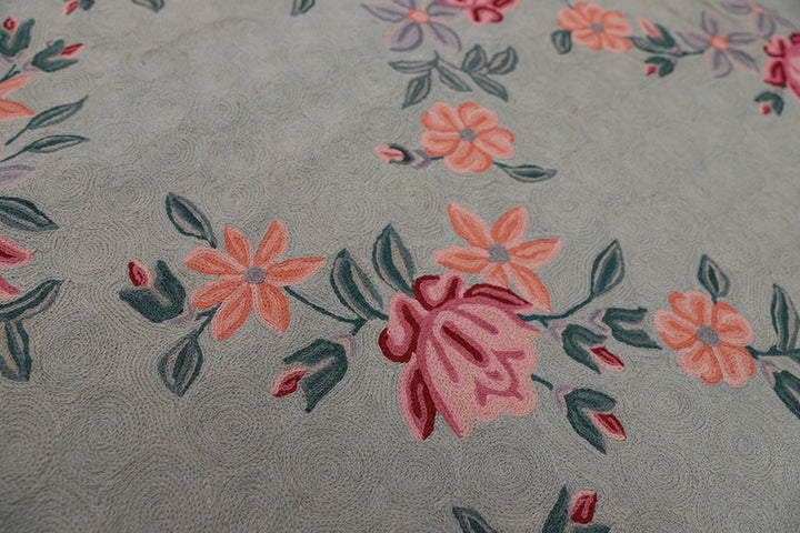 9'x12' Soft Blue Rug | Chainstitched Rug | Floral Rug | Bedroom Rug