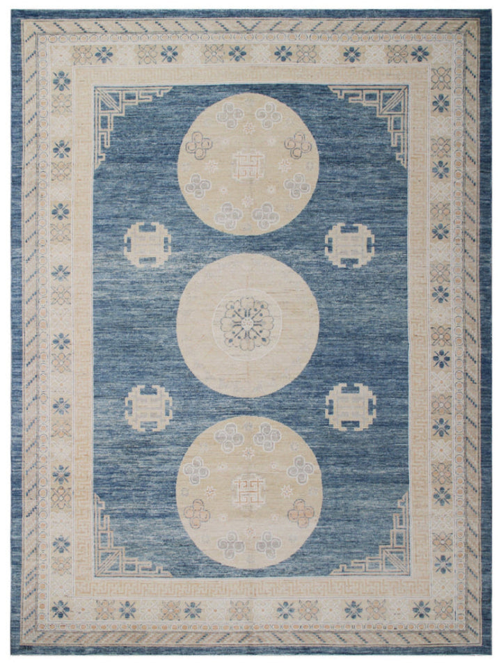 12'x9' Ariana Traditional Samarkand Design Blue Ivory Medallion Area Rug