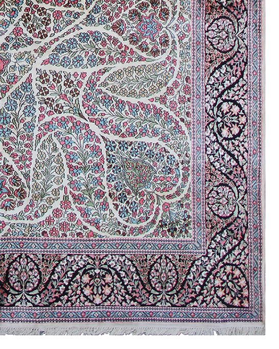 9x12 Unique Kashmir Art Silk Rug | Ivory & Rust Floral Design