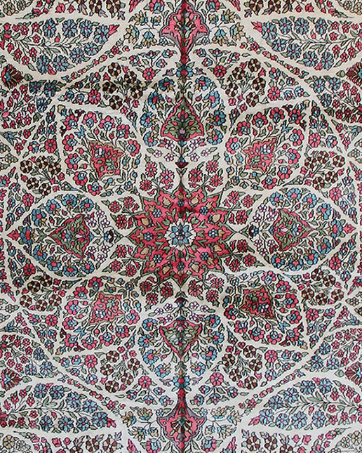 9x12 Unique Kashmir Art Silk Rug | Ivory & Rust Floral Design