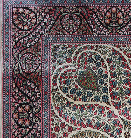 9x12 Unique Kashmir Art Silk Rug | Ivory & Rust Floral Design