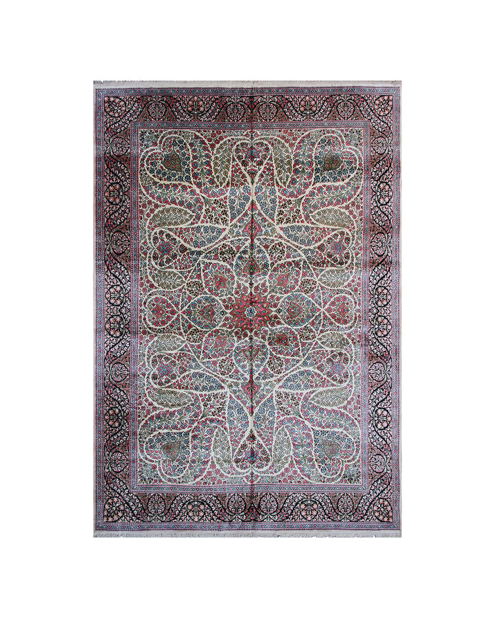 9x12 Unique Kashmir Art Silk Rug | Ivory & Rust Floral Design