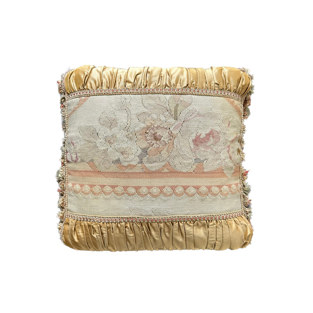 Late 19th-century style vintage French Aubusson wool and silk floral accent cushion curated by Ariana Rugs