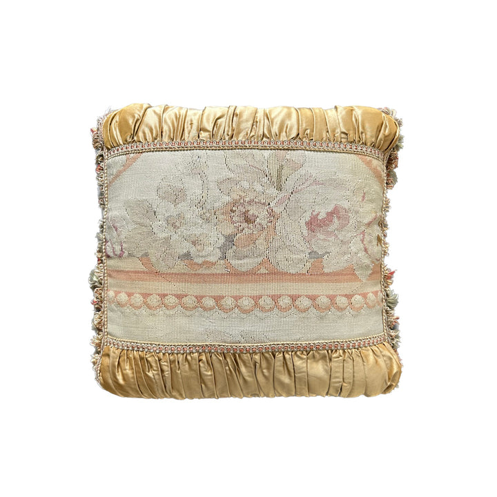 Late 19th-century style vintage French Aubusson wool and silk floral accent cushion curated by Ariana Rugs