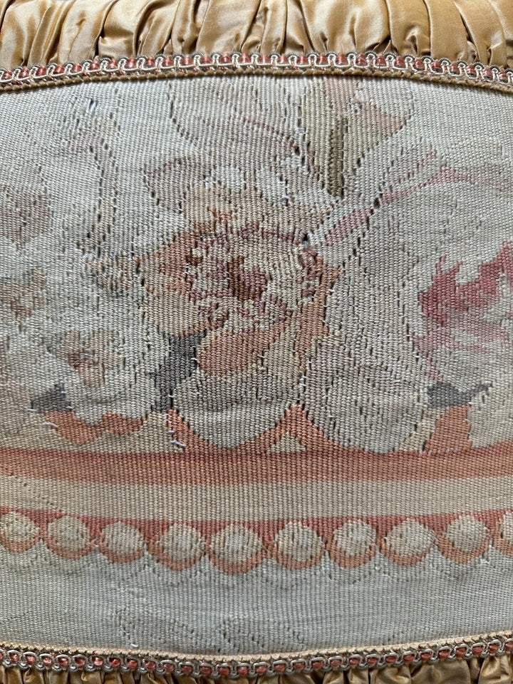Late 19th-century style vintage French Aubusson wool and silk floral accent cushion curated by Ariana Rugs