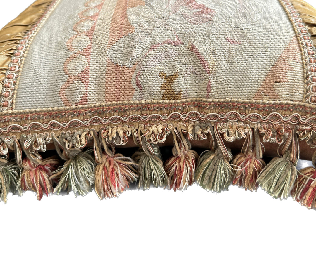 Late 19th-century style vintage French Aubusson wool and silk floral accent cushion curated by Ariana Rugs