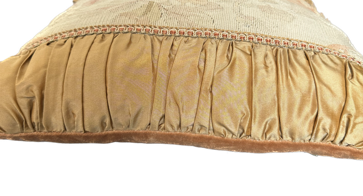 Late 19th-century style vintage French Aubusson wool and silk floral accent cushion curated by Ariana Rugs