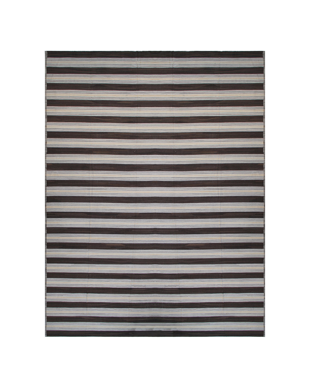 Ariana Rugs 17'x29' oversized handwoven brown and cream striped wool kilim area rug featuring a clean flatweave construction on a cotton foundation.