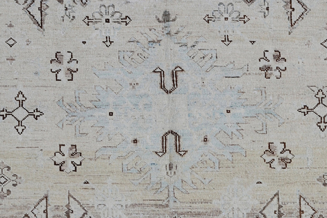 6'x9' Sand and Ivory Caucasian Geometric Design Ariana Hazara Rug