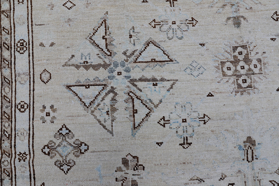 6'x9' Sand and Ivory Caucasian Geometric Design Ariana Hazara Rug