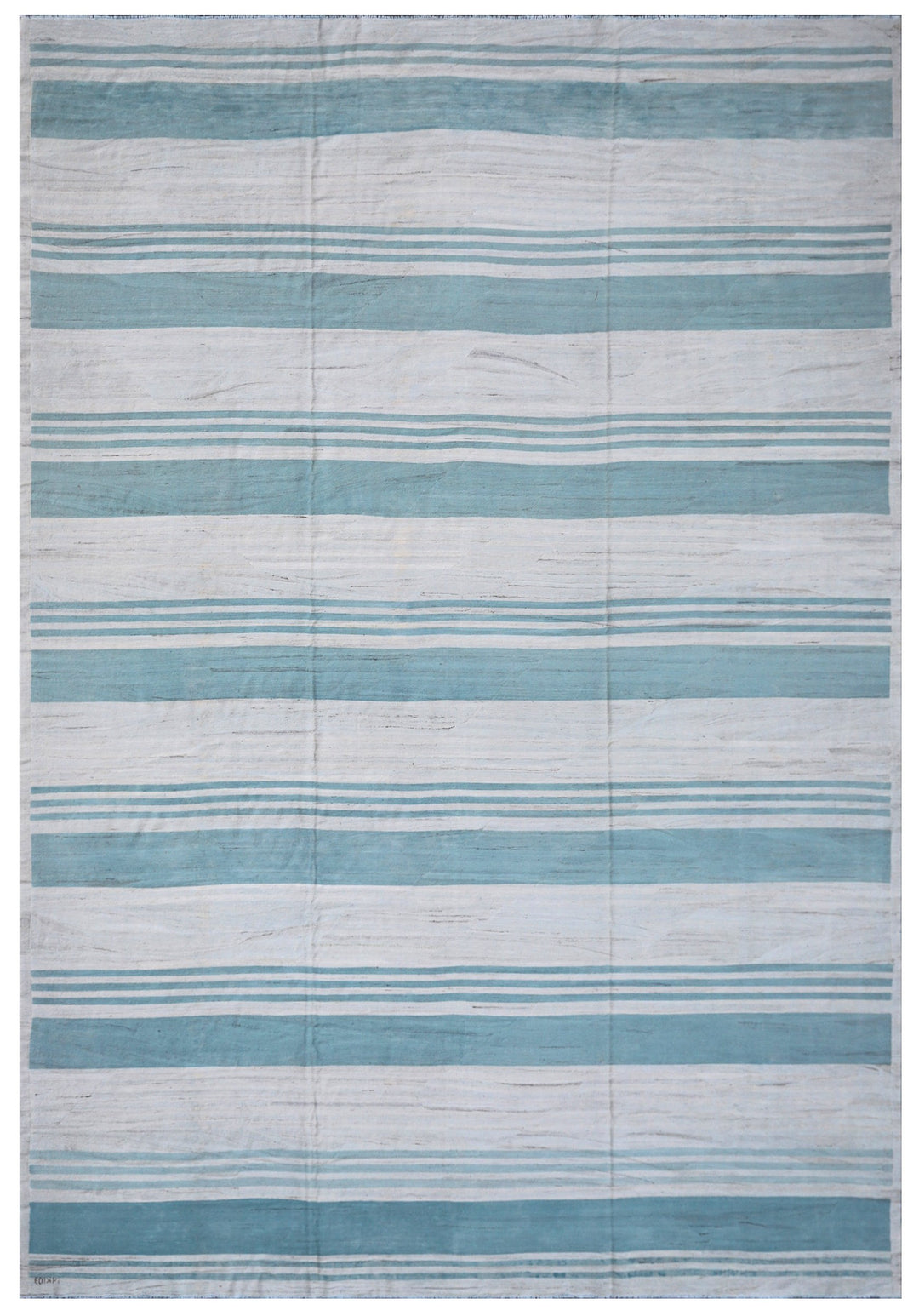 Large Blue and White Ariana Striped Kilim Rug - Hand-woven Flatweave
