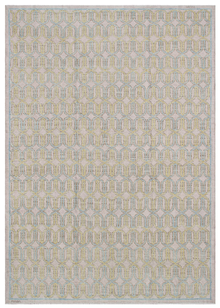 6'x9' Yellow Gold Blue Pink Ariana Modern Hand Knotted Wool Medium Rug