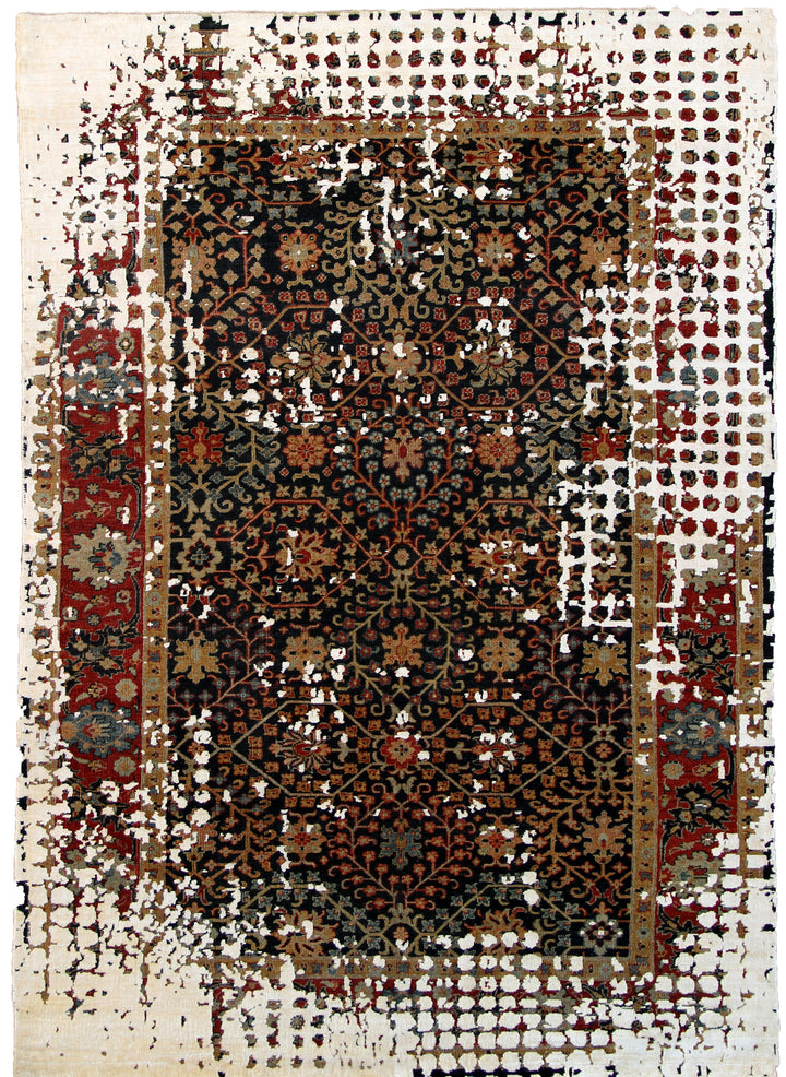 5'x8' Erased Design One Of A Kind Hand Knotted Persian Design Rug