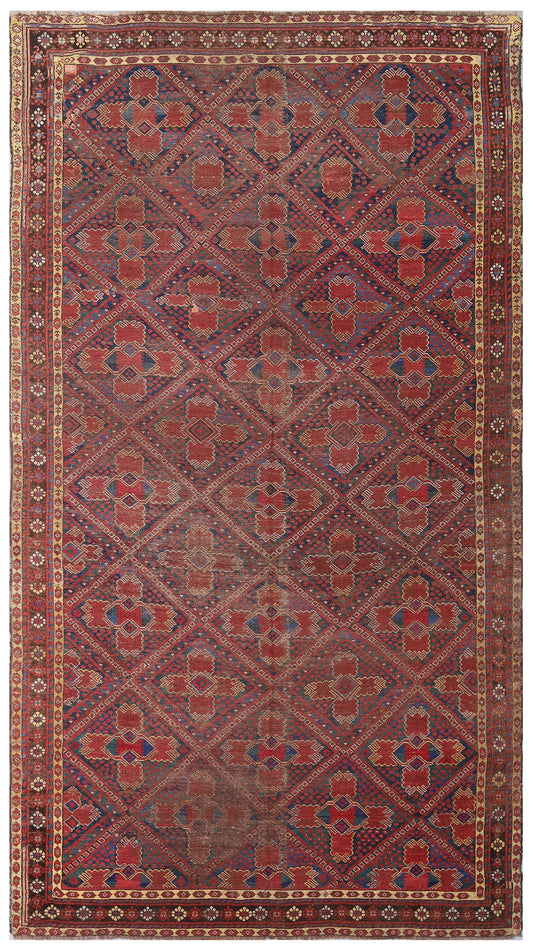7'x12' Red and Blue Antique Collectable Afghan Bashiri Wool Rug