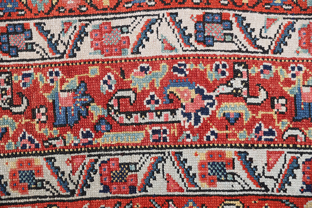 7'x16' Antique Hand-Knotted Persian Rug |Rare Gallery Size with Unusual Medallion