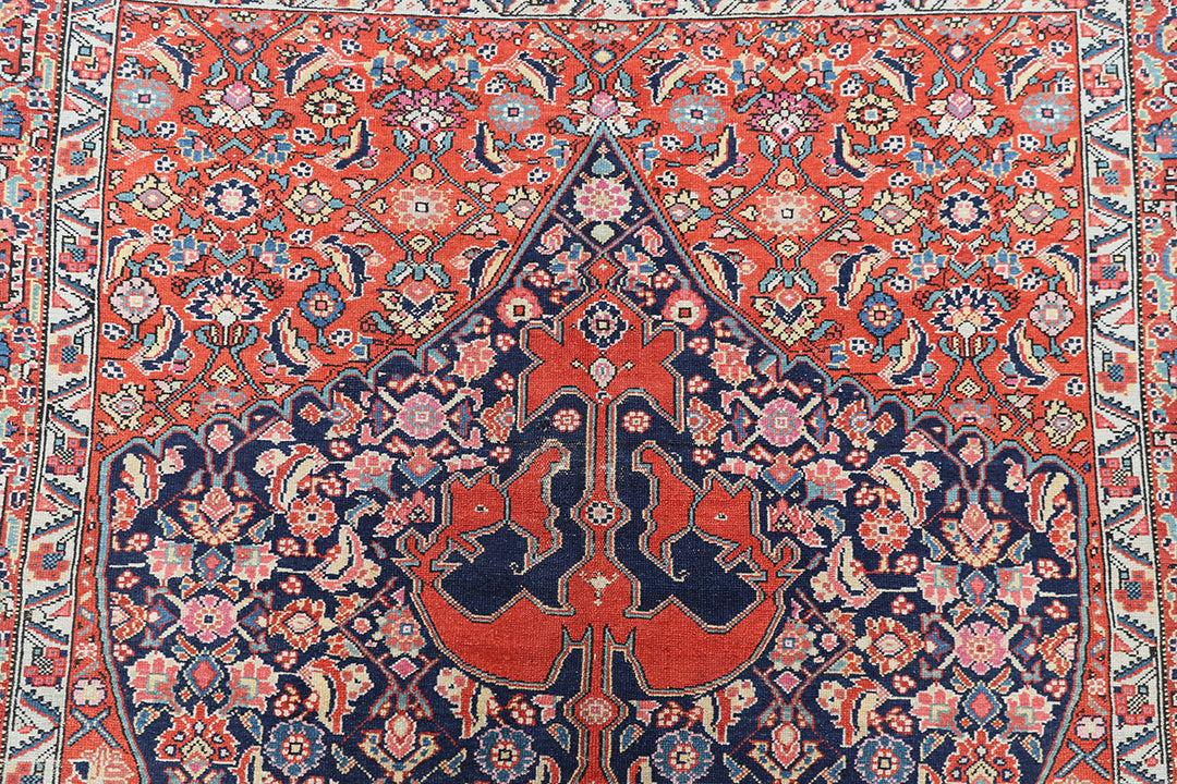 7'x16' Antique Hand-Knotted Persian Rug |Rare Gallery Size with Unusual Medallion