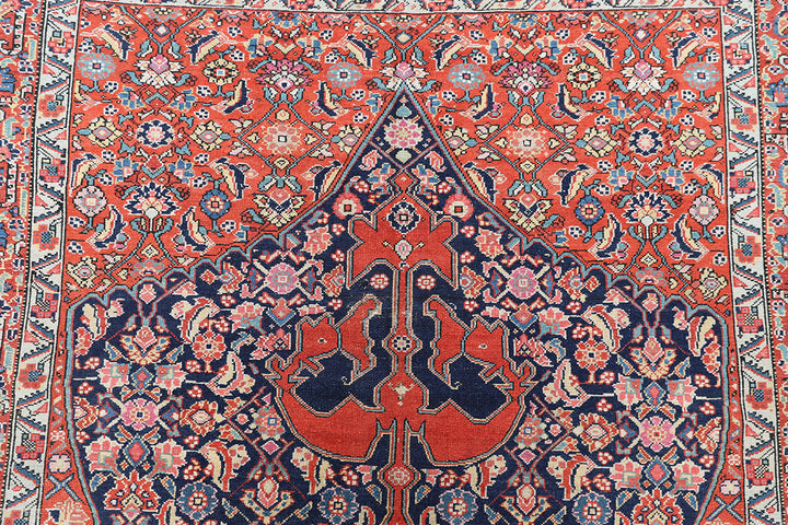 7'x16' Antique Hand-Knotted Persian Rug |Rare Gallery Size with Unusual Medallion