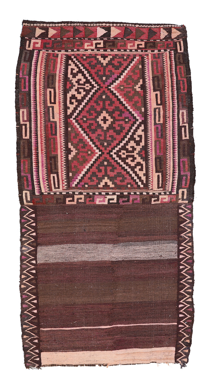 3'x5' Tatar Treasures: Unveiling the Uzbek Bag-Face Tradition kilim Rug