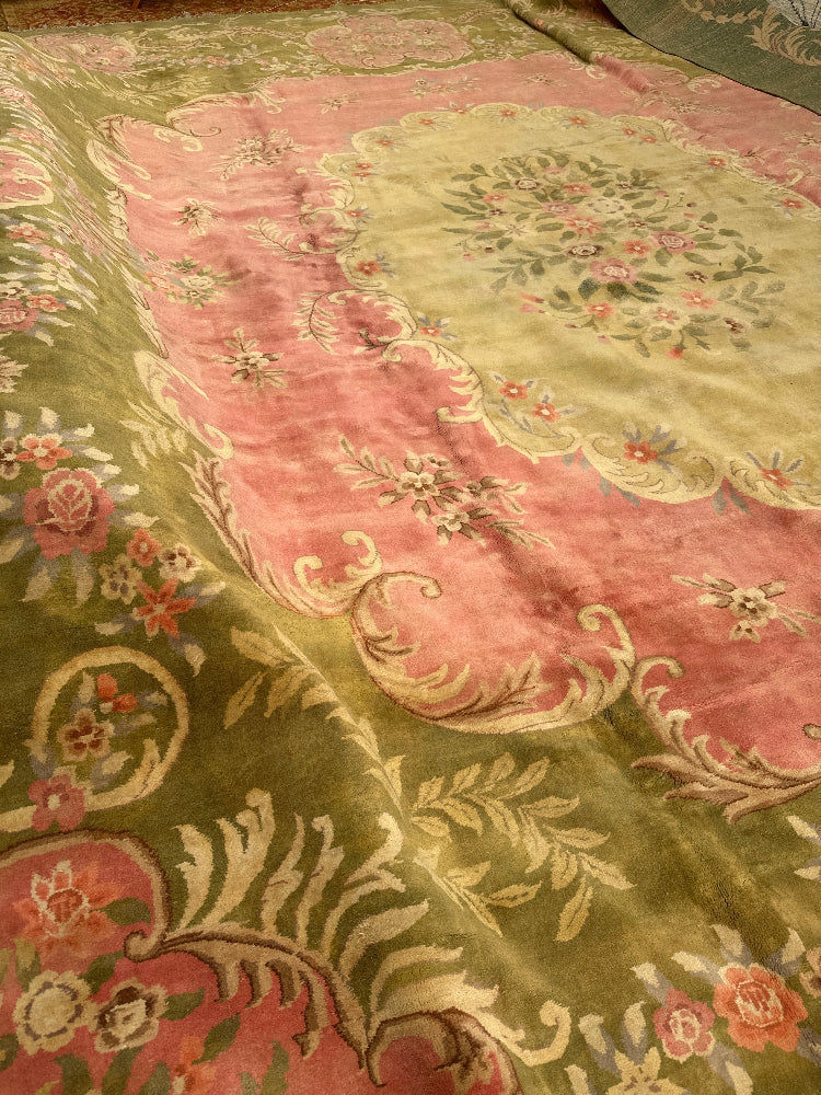 18'x21' Extra Large Rug | Floral | Vintage | Green, Yellow, Pink Rug