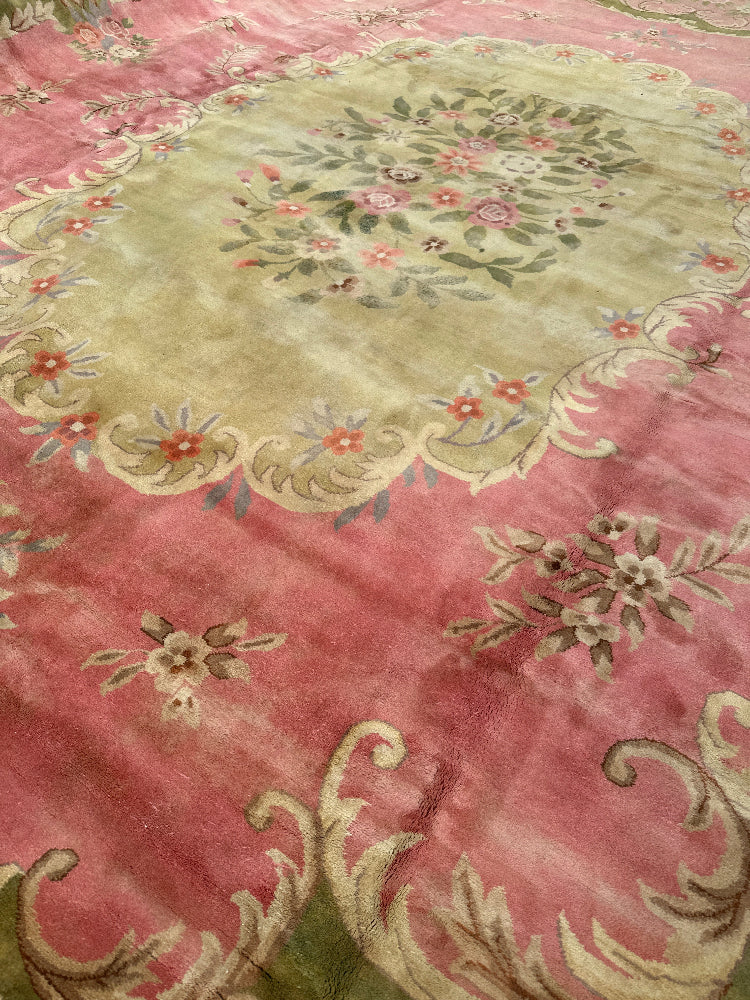 18'x21' Extra Large Rug | Floral | Vintage | Green, Yellow, Pink Rug