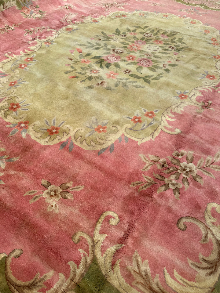 18'x21' Extra Large Rug | Floral | Vintage | Green, Yellow, Pink Rug