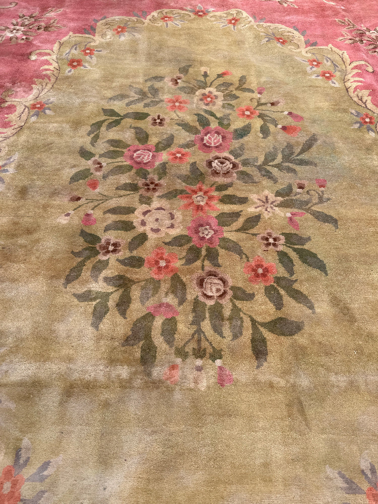 18'x21' Extra Large Rug | Floral | Vintage | Green, Yellow, Pink Rug