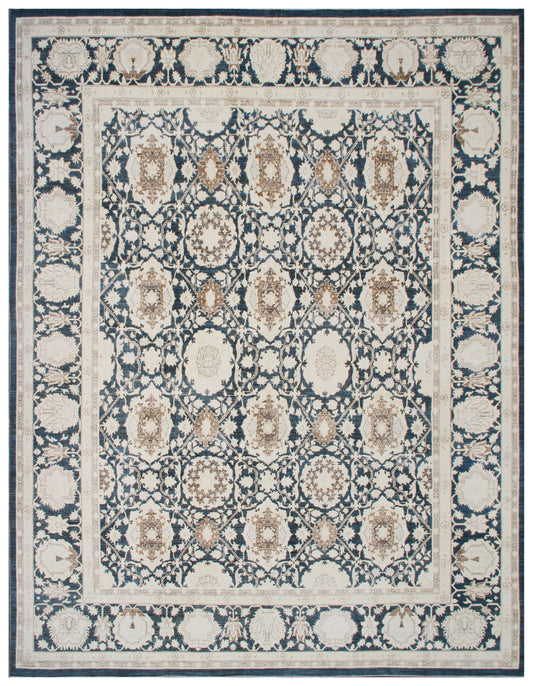 10'x13' Ariana Agra Design Navy Ivory Brown Traditional Rug