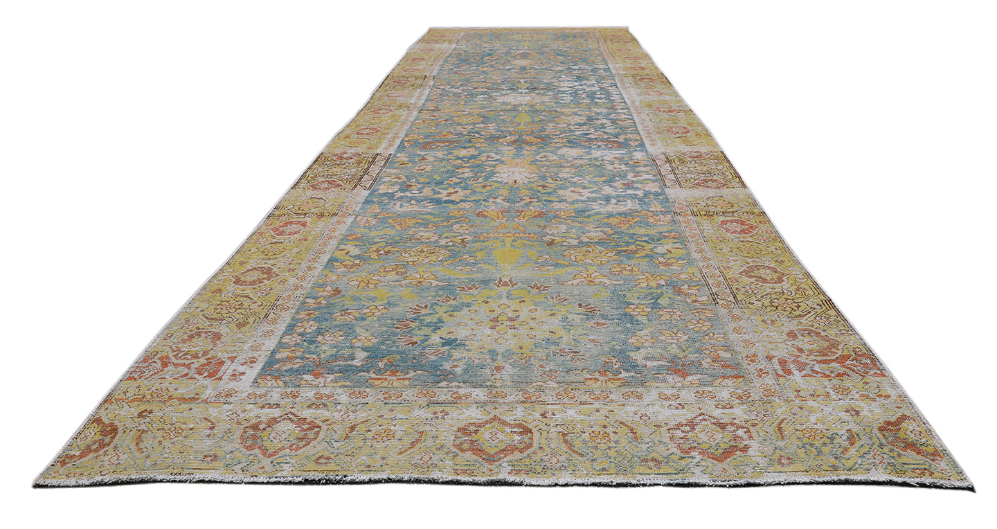 5'x15' Blue and Yellow Gold Antique Persian Malayer Wide and Long Runner