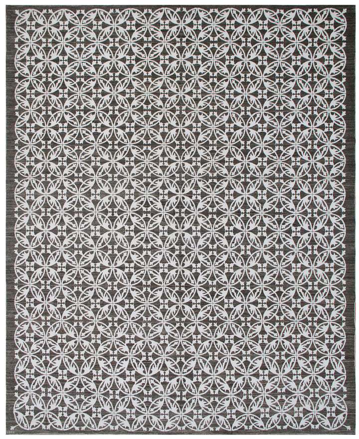 9'x12' Hand-knotted Area Rug | Ariana Modern Brown White Rug