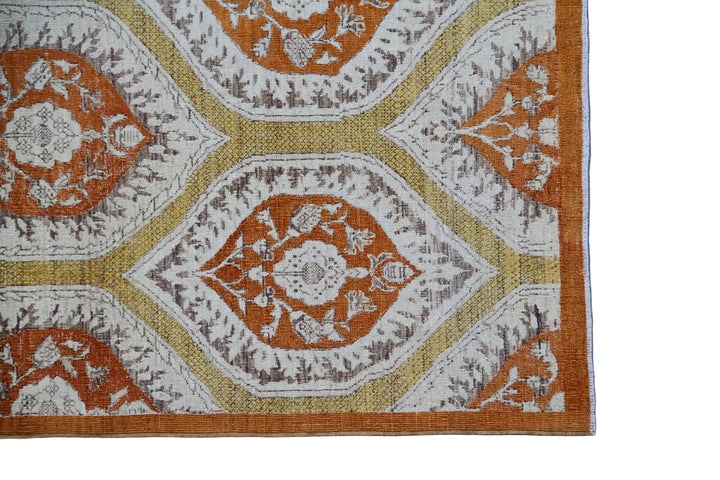 4'x7' Ariana Ottoman Design Orange Pastel Ivory Hand Knotted Wool Rug