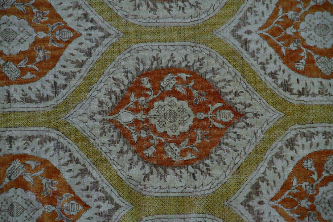 4'x7' Ariana Ottoman Design Orange Pastel Ivory Hand Knotted Wool Rug