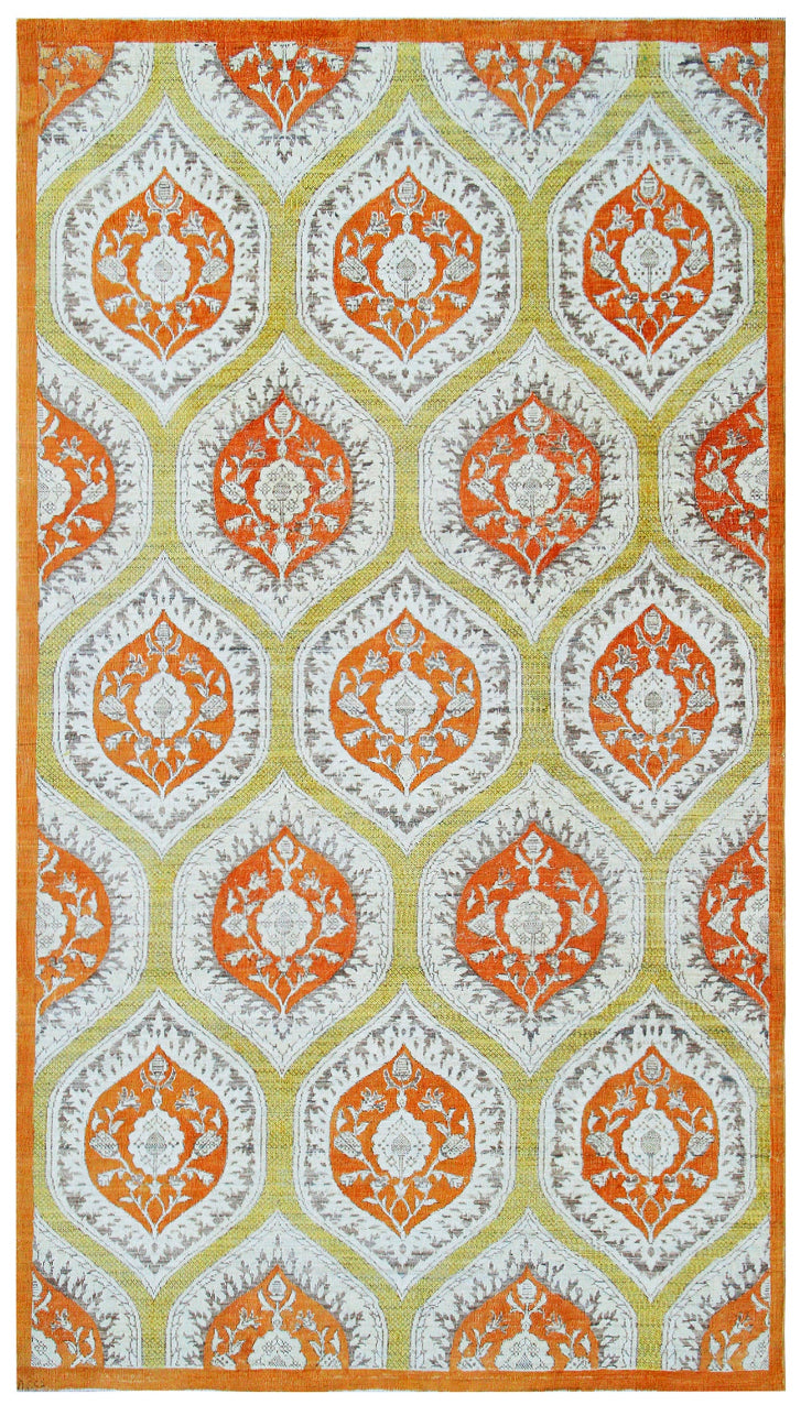 4'x7' Ariana Ottoman Design Orange Pastel Ivory Hand Knotted Wool Rug