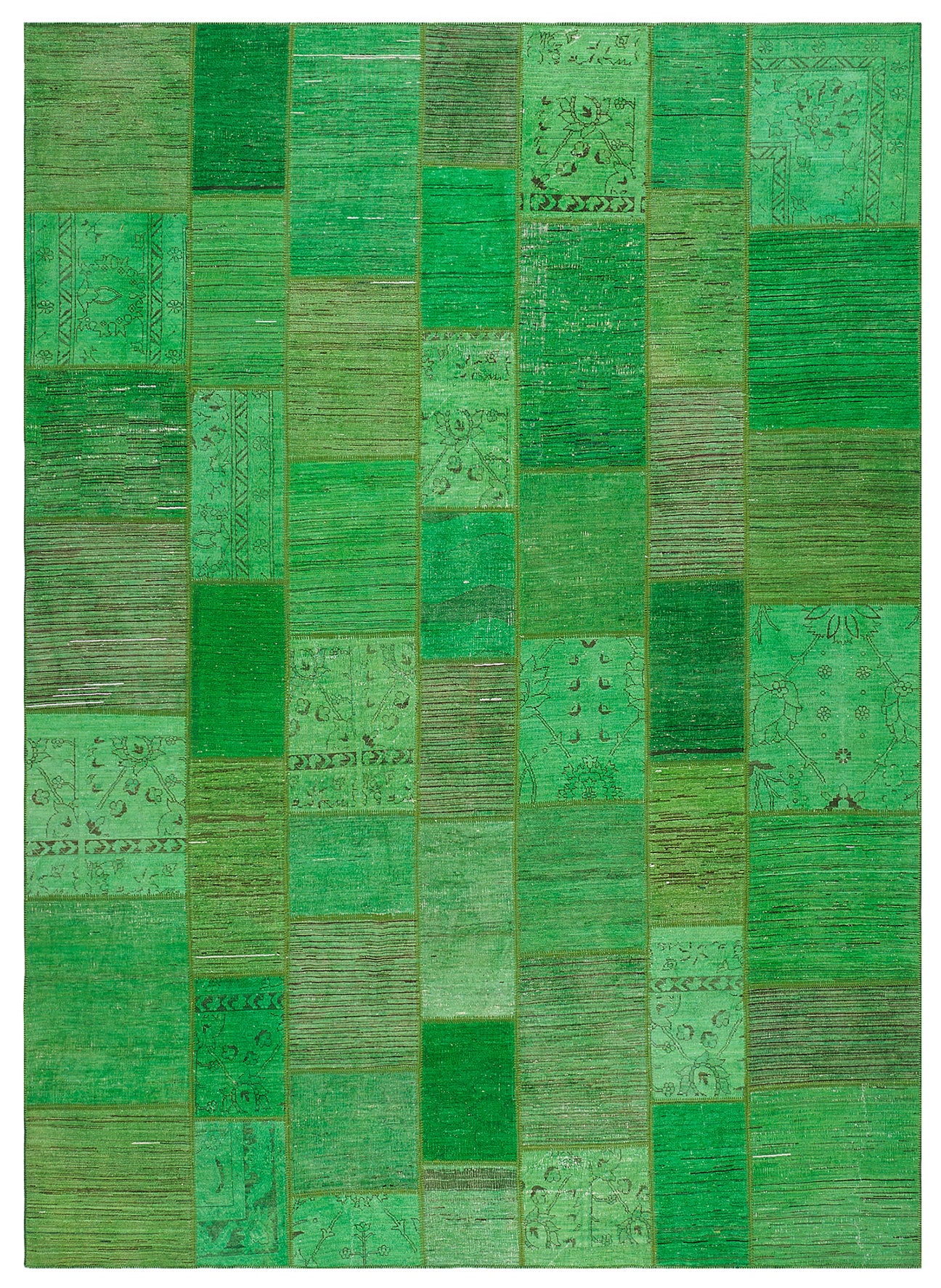 9'x12' Green Ariana Patchwork Overdyed Wool Area Rug