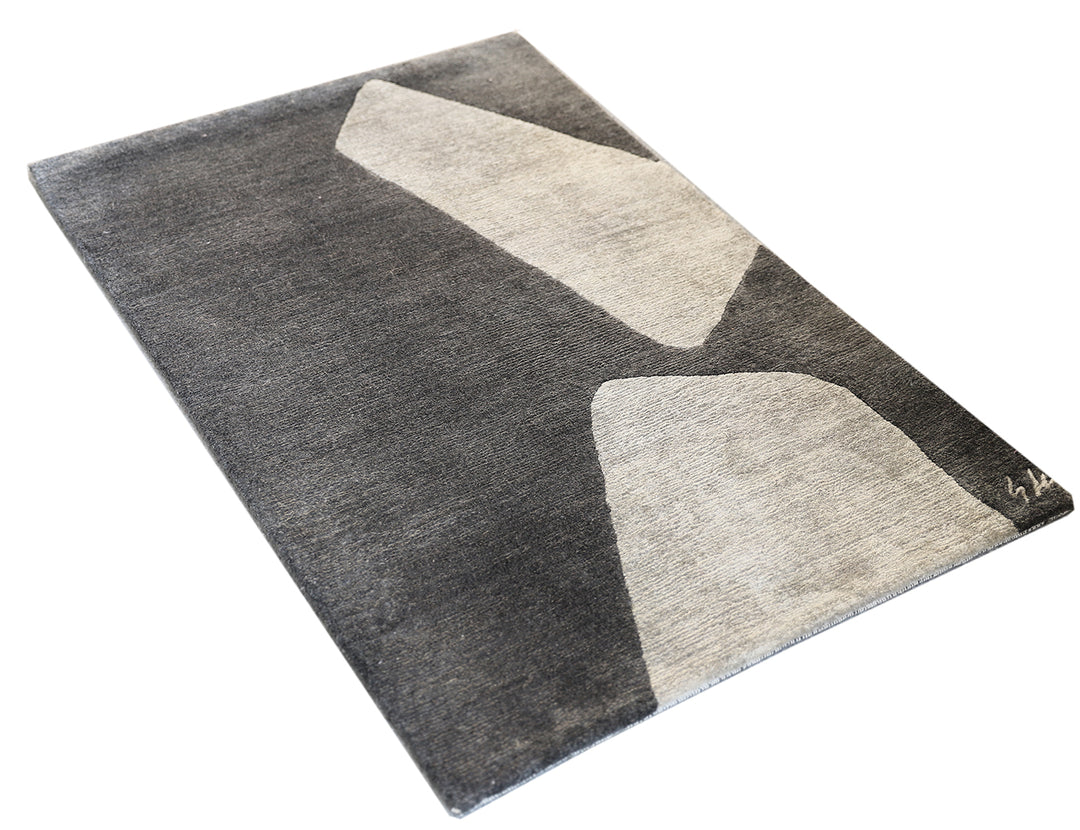 2'x3' Grey Geometric Hand Knotted Silk and Wool Ariana Modern Custom Only