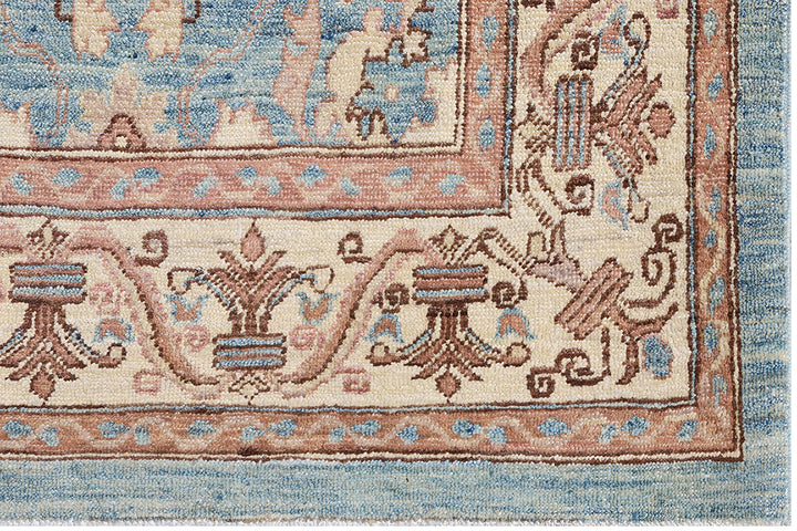 6x7 Ariana Square Agra Design Rug | Blue Hand-Knotted Afghan Rug
