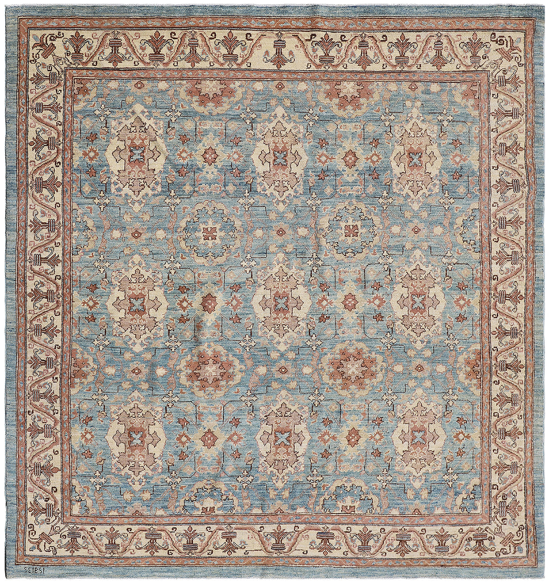 6x7 Ariana Square Agra Design Rug | Blue Hand-Knotted Afghan Rug