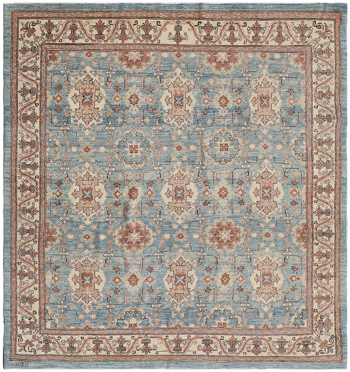 6x7 Ariana Square Agra Design Rug | Blue Hand-Knotted Afghan Rug