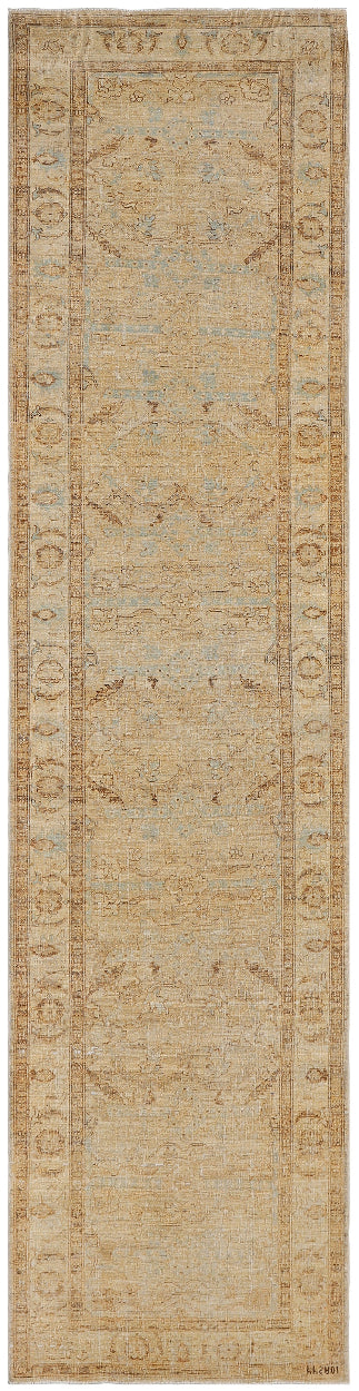 3'x11' Ariana Hand Knotted Wool Traditional Agra Design Beige Soft Blue Runner Rug