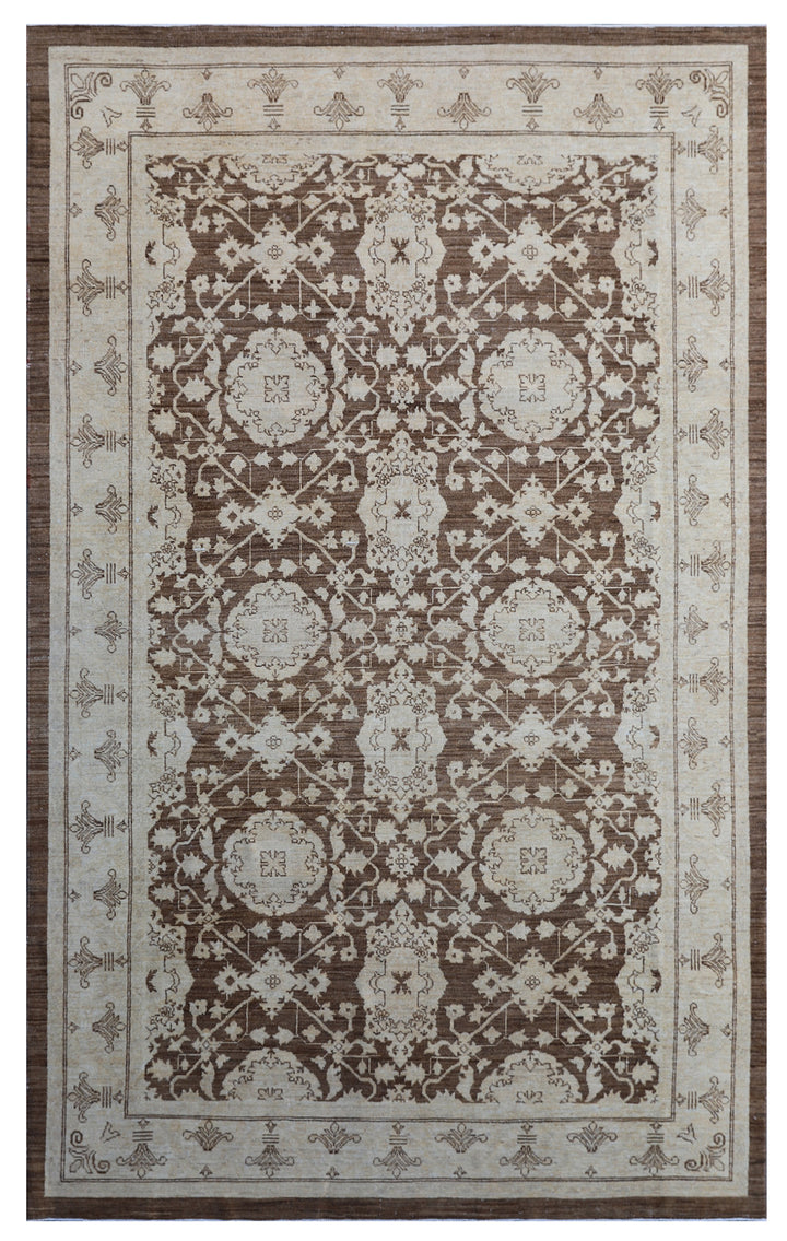 6'x9' Ariana Traditional Hand Knotted Brown Ivory Agra Design Area Rug