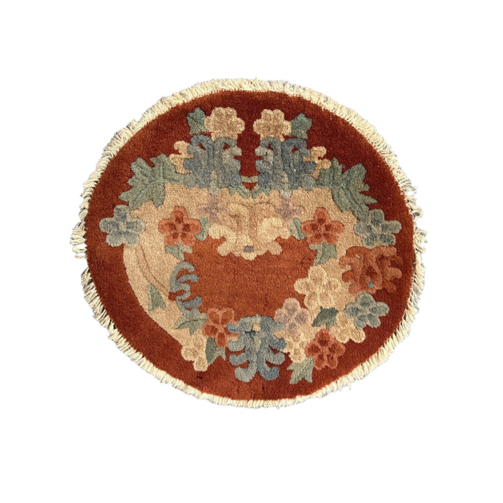 19"x18" Small Round Rug | Vintage Art Deco Area Rug