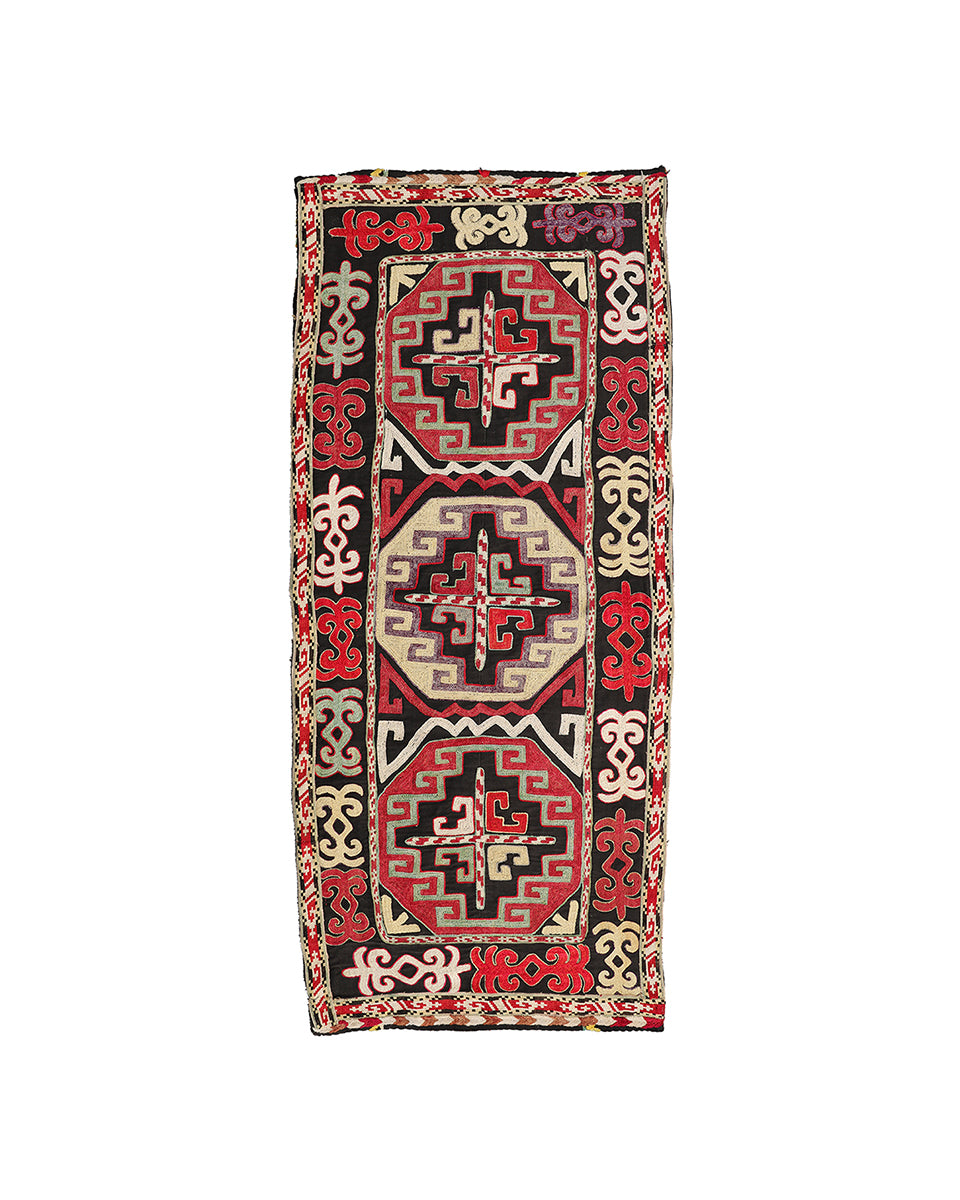 2'x5' Vintage Uzbek Cross Stitch Embroidered Textile