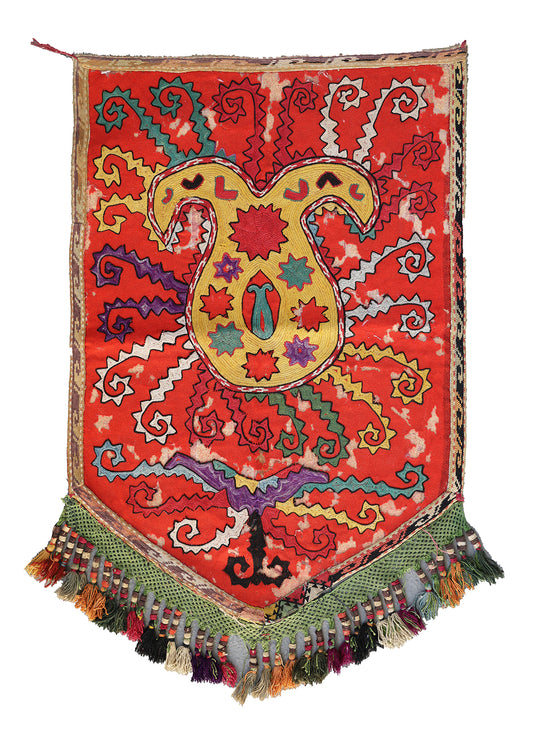 19th. Century Uzbek Shield Shaped Tent Hanging Decorative Susani