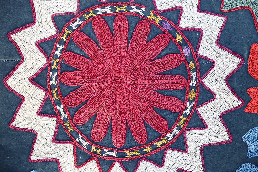 2'x2' Very Unique Antique Uzbek Laqai Embroidery from Norther Afghanistan