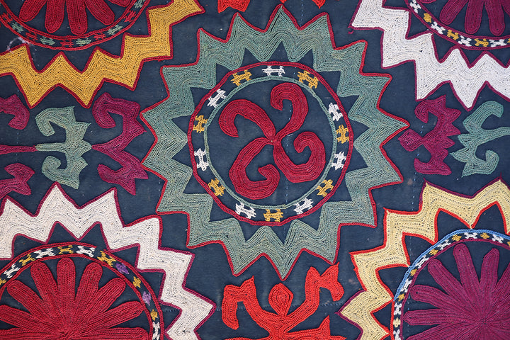 2'x2' Very Unique Antique Uzbek Laqai Embroidery from Norther Afghanistan