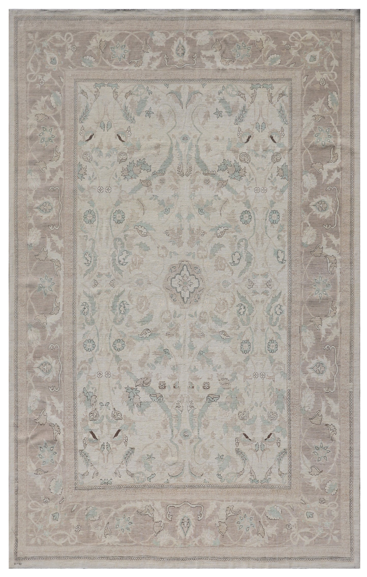 10'x14' Ariana Polonaise Design Green Blue Pink Ivory Brown Silk and Wool Luxury Rug