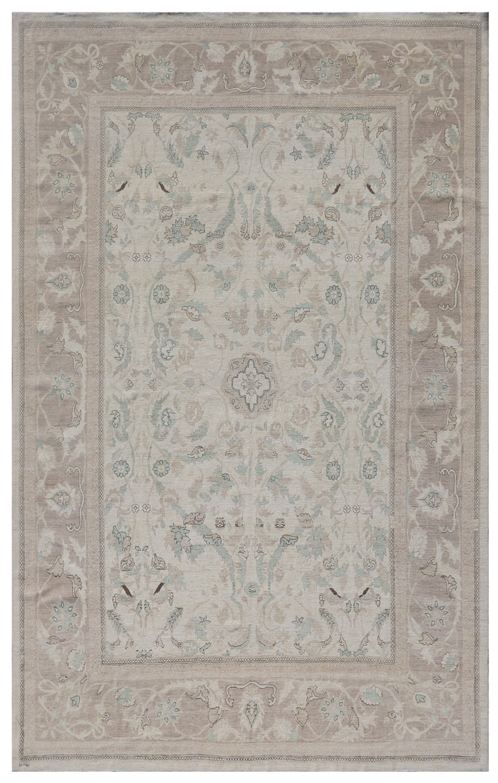 10'x14' Ariana Polonaise Design Green Blue Pink Ivory Brown Silk and Wool Luxury Rug