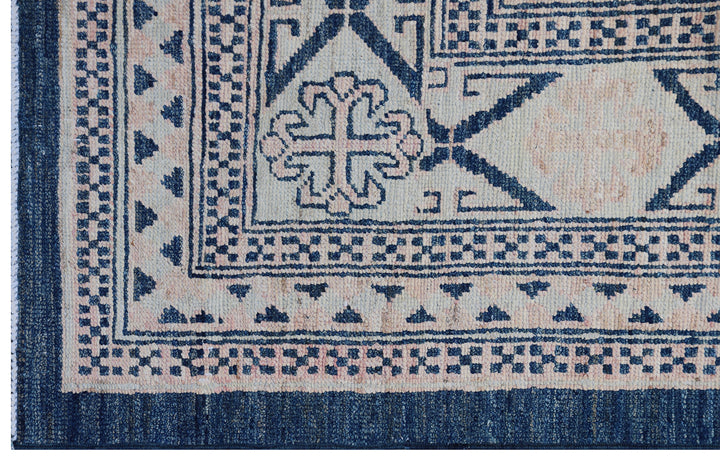 11'x8' Ariana Caucasian Blue White Pink Hazara Geometric Area Rug