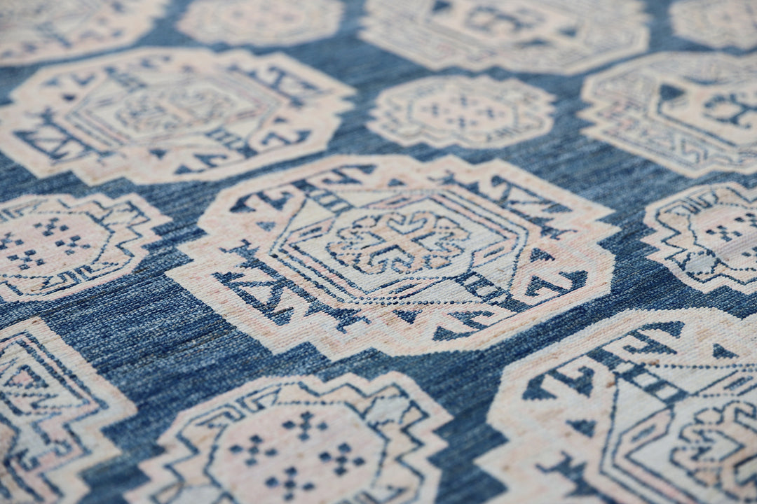 11'x8' Ariana Caucasian Blue White Pink Hazara Geometric Area Rug