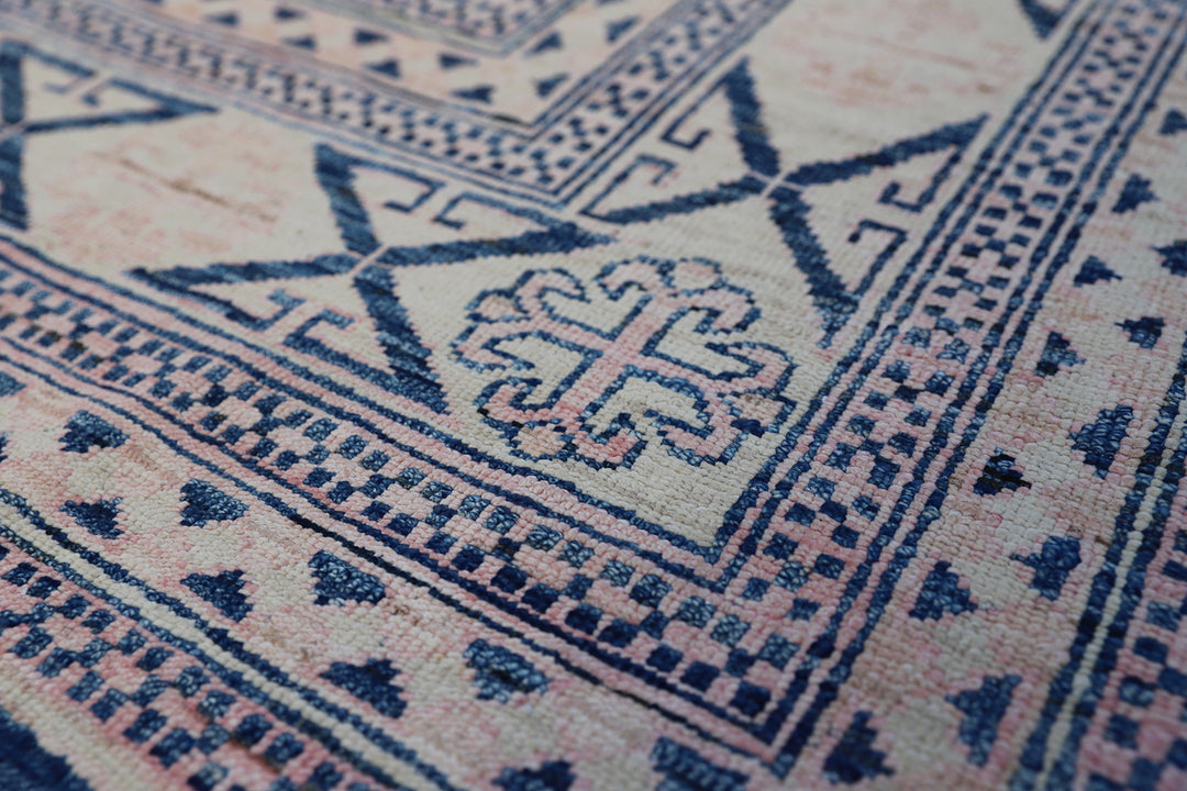 11'x8' Ariana Caucasian Blue White Pink Hazara Geometric Area Rug